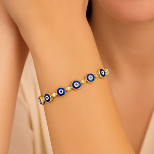 ROMALI 18K Gold-Plated Navy Eye Crystal Bracelet - ROMALI