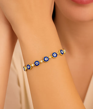 ROMALI 18K Gold-Plated Navy Eye Crystal Bracelet - ROMALI