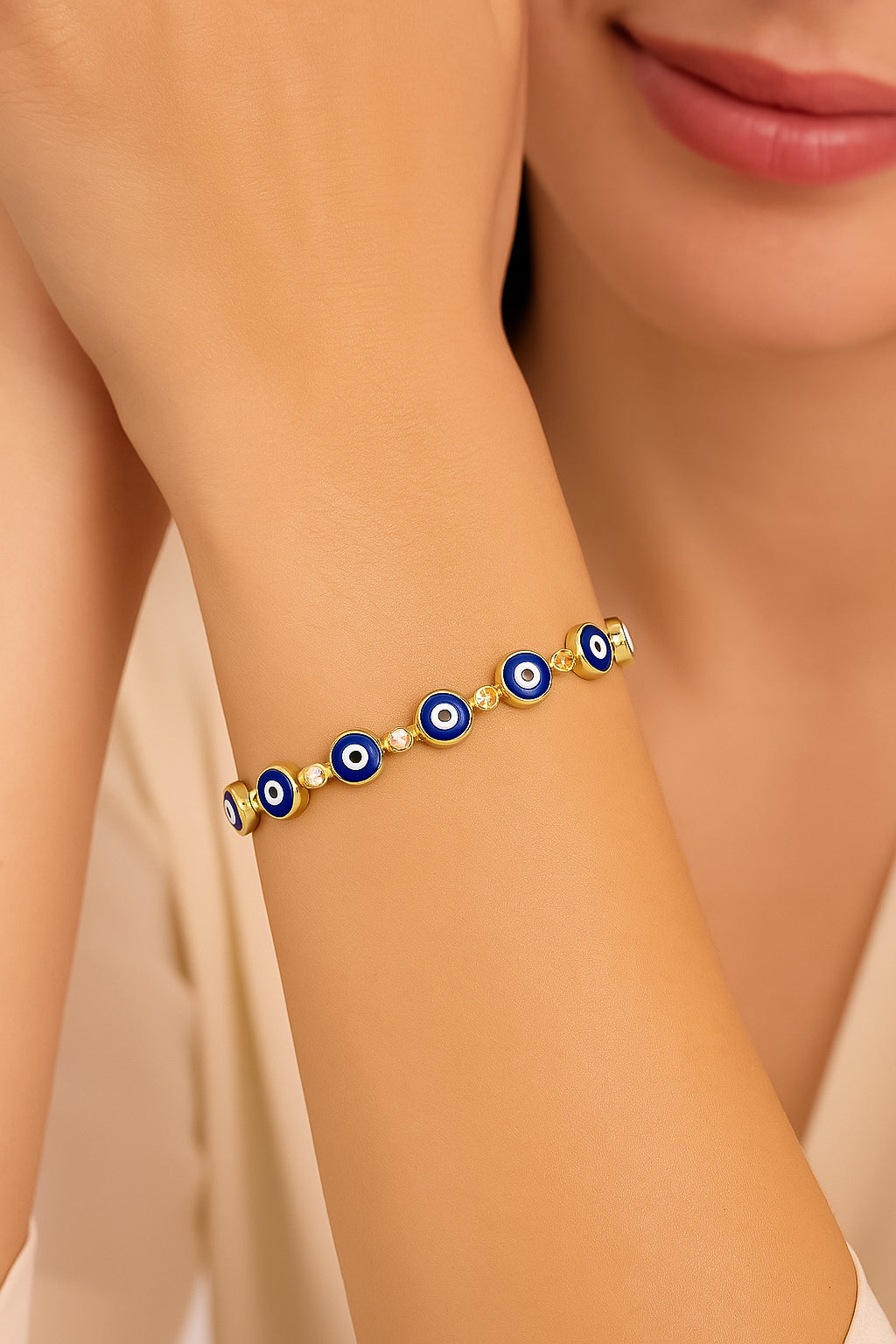 ROMALI 18K Gold-Plated Navy Eye Crystal Bracelet - ROMALI