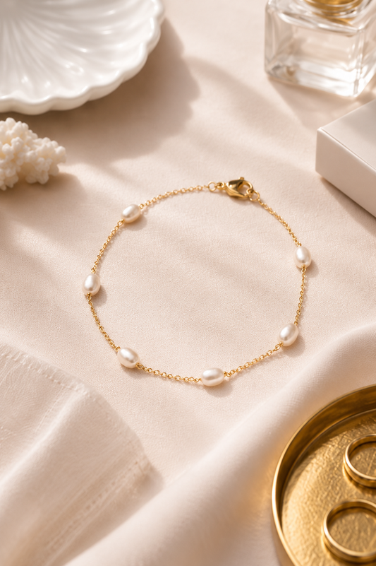 ROMALI Pearl Chain Bracelet | 18K Gold-Plated
