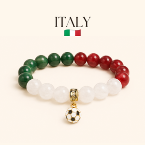 ROMALI Italy Soccer Beaded Bracelet | Green Jade, White Jade & Red Jade Unisex