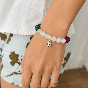 ROMALI Italy Soccer Beaded Bracelet | Green Jade, White Jade & Red Jade Unisex