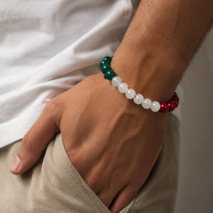ROMALI Italy Soccer Beaded Bracelet | Green Jade, White Jade & Red Jade Unisex