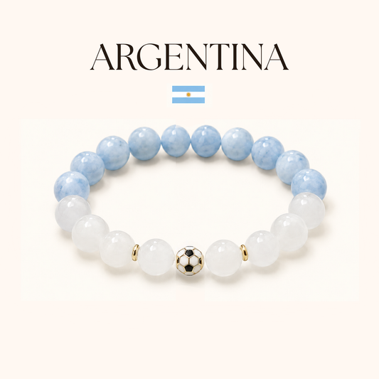 ROMALI Argentina Soccer Bracelet | Aquamarine & White Jade | Unisex