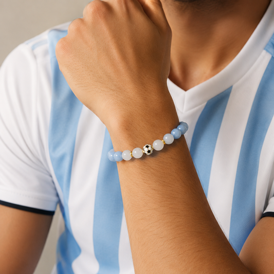ROMALI Argentina Soccer Bracelet | Aquamarine & White Jade | Unisex