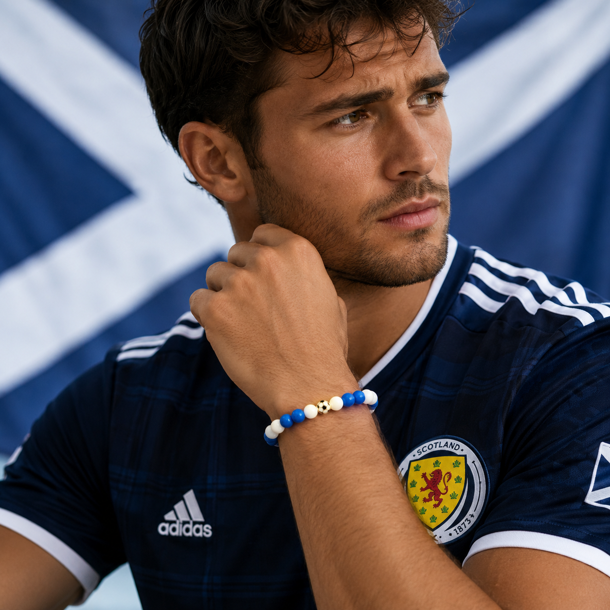 ROMALI Scotland World Cup Bracelet | Blue Jade & White Jade Unisex