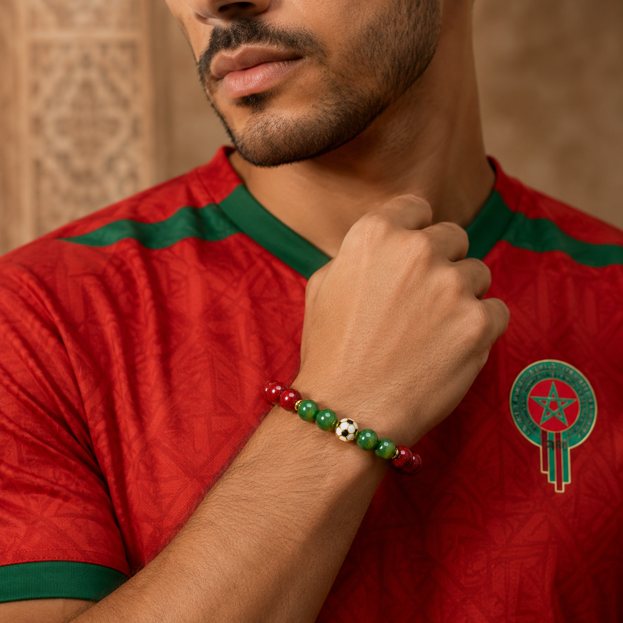 ROMALI Morocco World Cup Bracelet | Red Jasper & Green Jade
