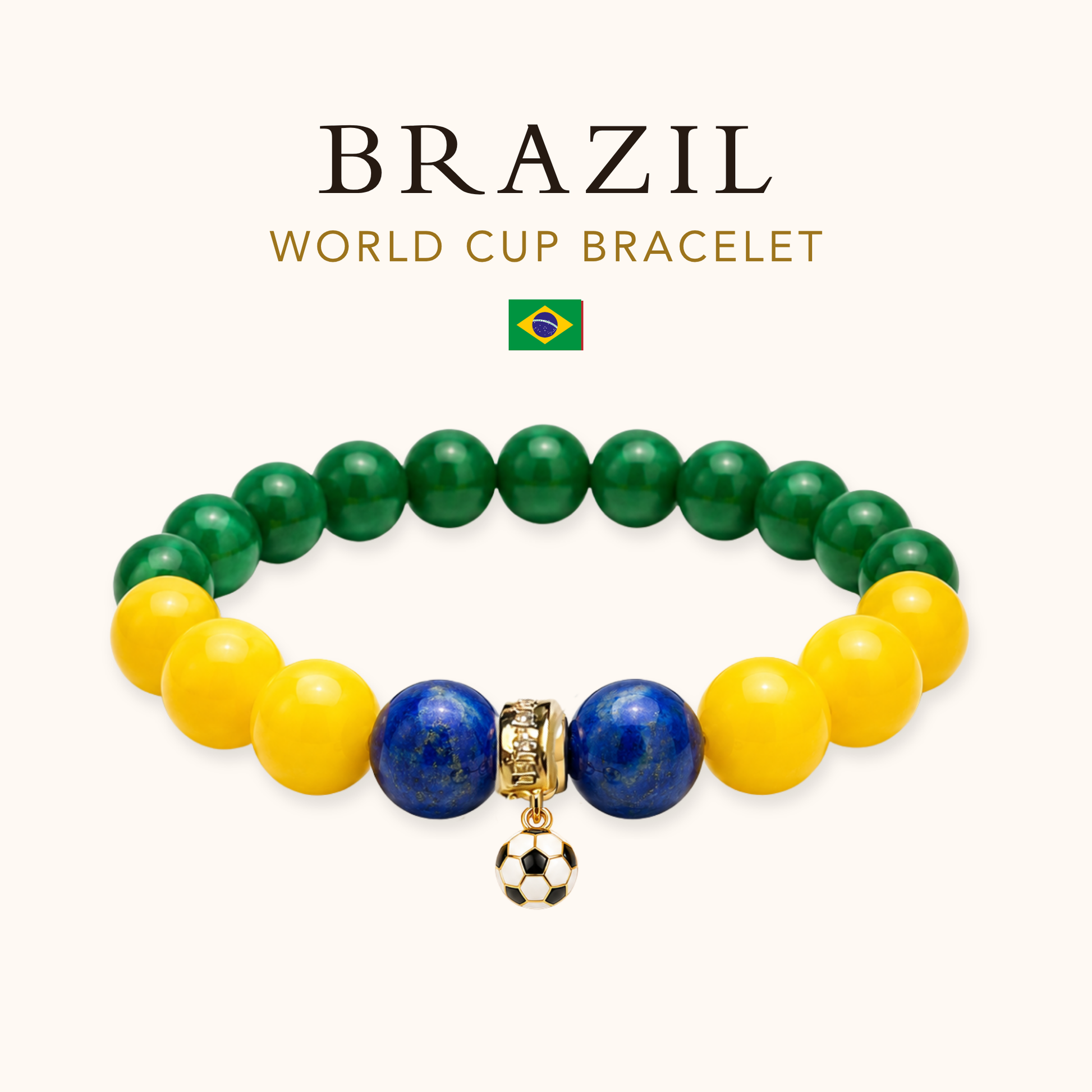 ROMALI Brazil Soccer World Cup Beaed Bracelet | Green Jade, Yellow Jade & Lapis Lazuli Unisex