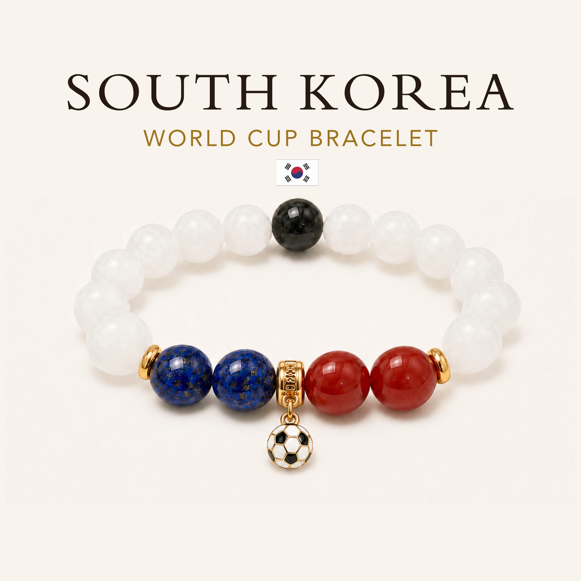 ROMALI South Korea World Cup Bracelet | White Jade, Black Onyx, Cherry Jade & Lapis Lazuli Unisex
