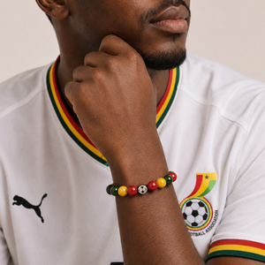 ROMALI Ghana World Cup Soccer Bracelet | Green Jade, Yellow Jade & Red Jasper | Unisex