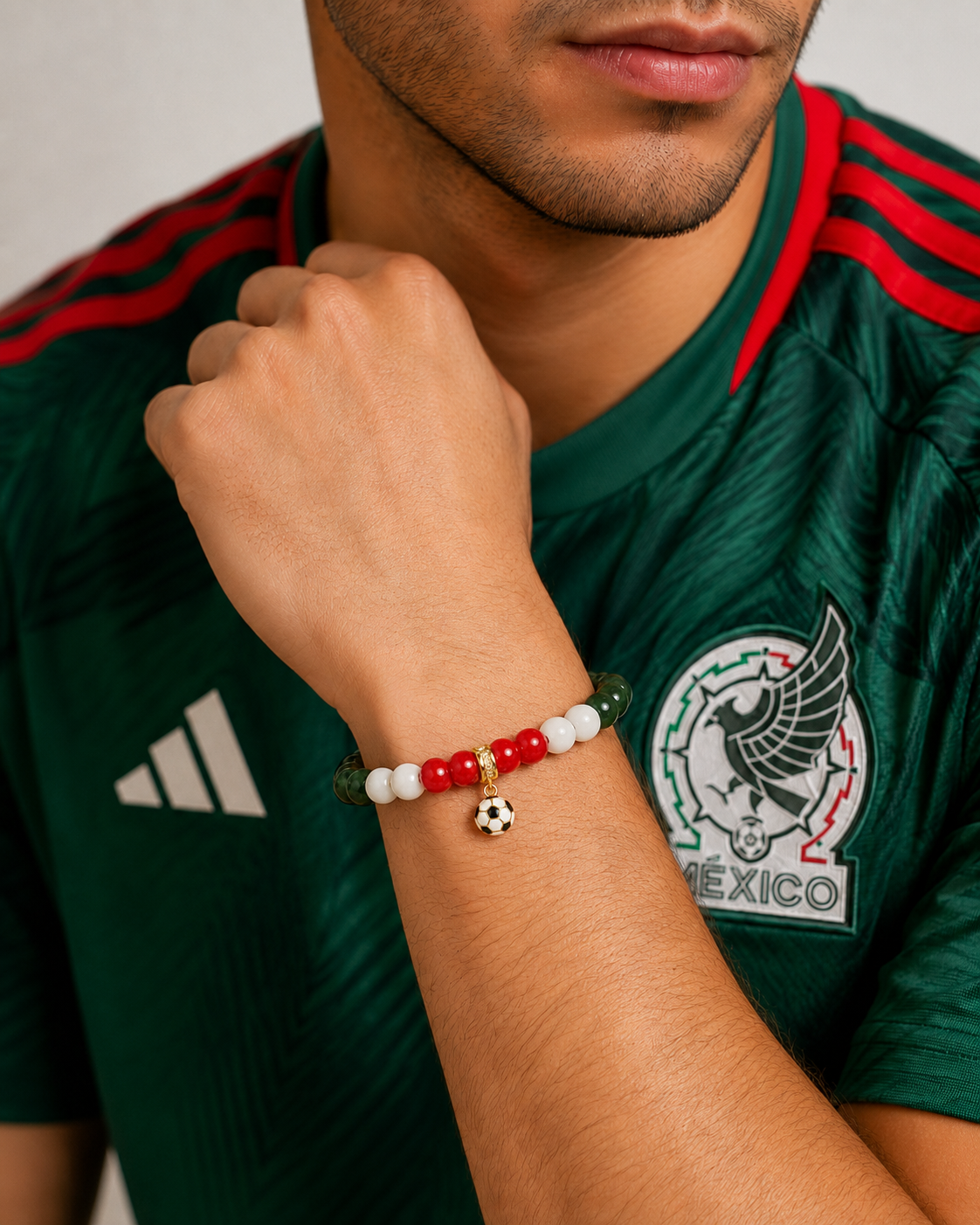 ROMALI Mexico World Cup Bracelet | Green Jade, White Jade & Cherry Jade | Unisex