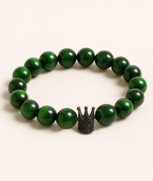 ROMALI Green Tiger's Eye Black Crown Beaded Bracelet - 10mm - ROMALI