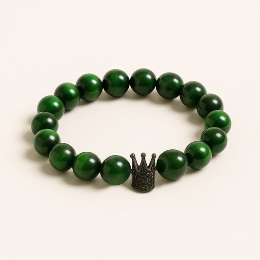 ROMALI Green Tiger's Eye Black Crown Beaded Bracelet - 10mm - ROMALI