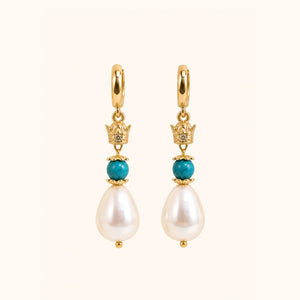 ROMALI IRAN Pahlavi Crown Turquoise Shell Pearl Drop Earrings