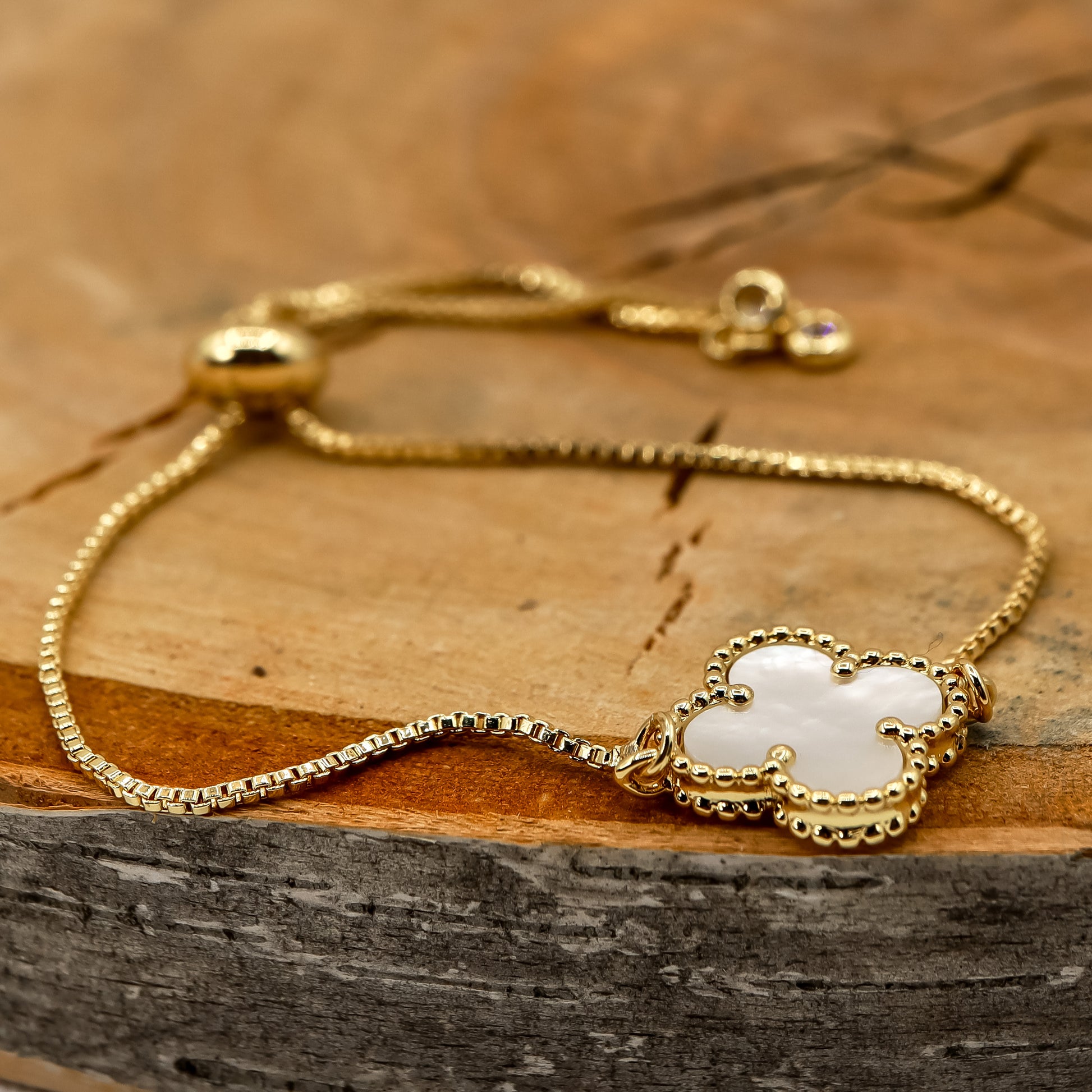 18k Gold-Plated Lucky Clover Adjustable Bracelet