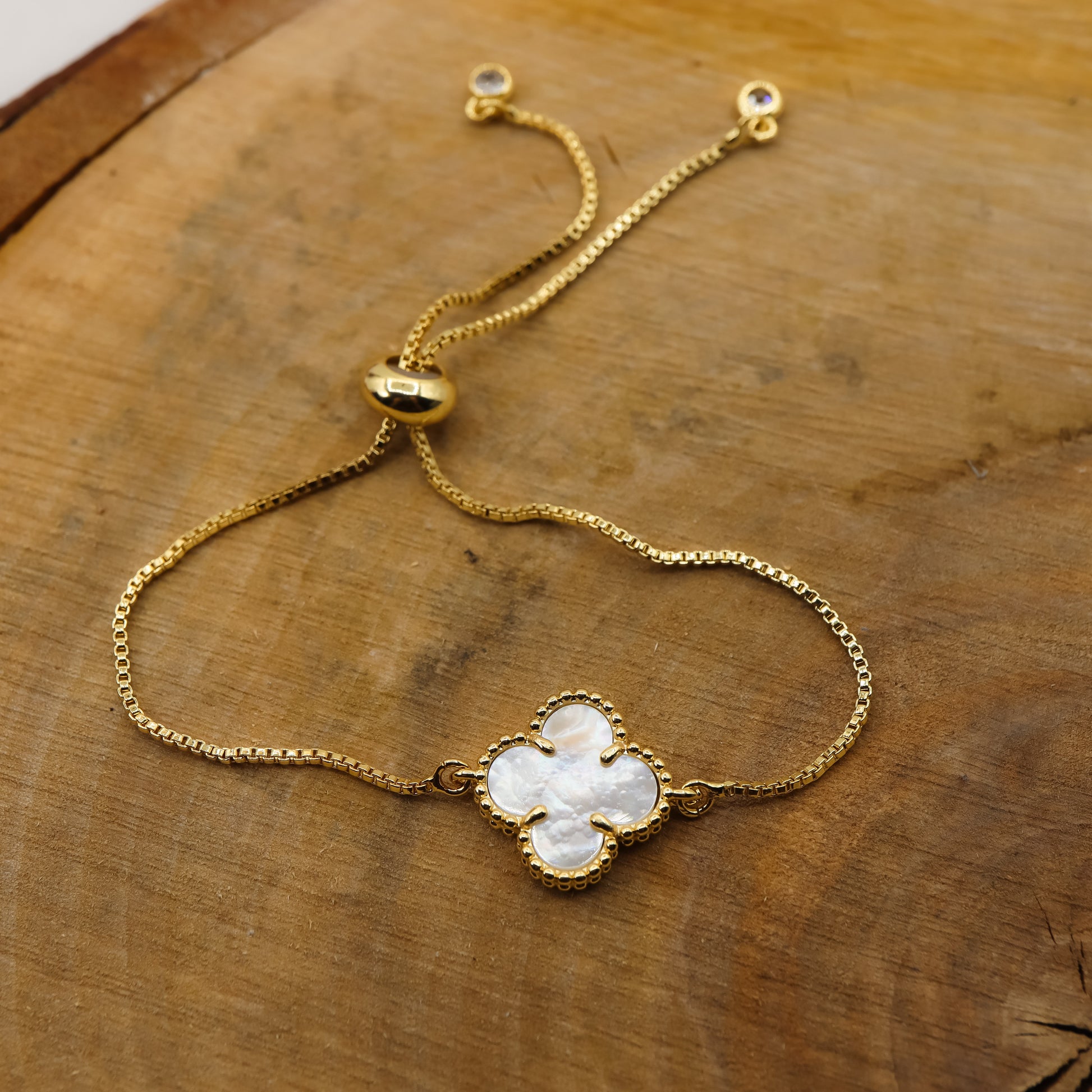 18k Gold-Plated Lucky Clover Adjustable Bracelet