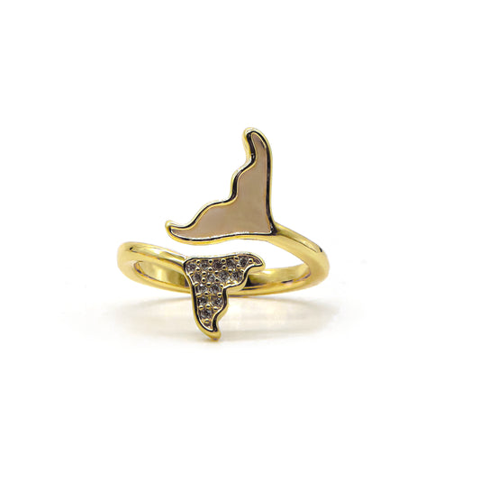 18K Gold-Plated Adjustable Mermaid Tail Ring with Cubic Zirconia