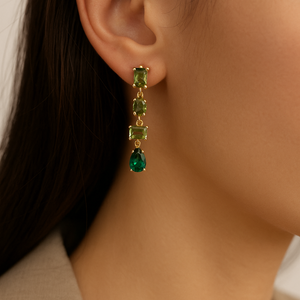 ROMALI Green Crystal Cascade Dangle Drop Earrings – 18K Gold-Plated