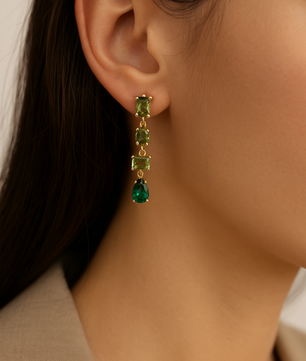 ROMALI 18K Gold-Plated Green Crystal Cascade Dangle Drop Earrings – CZ & Glass Shine