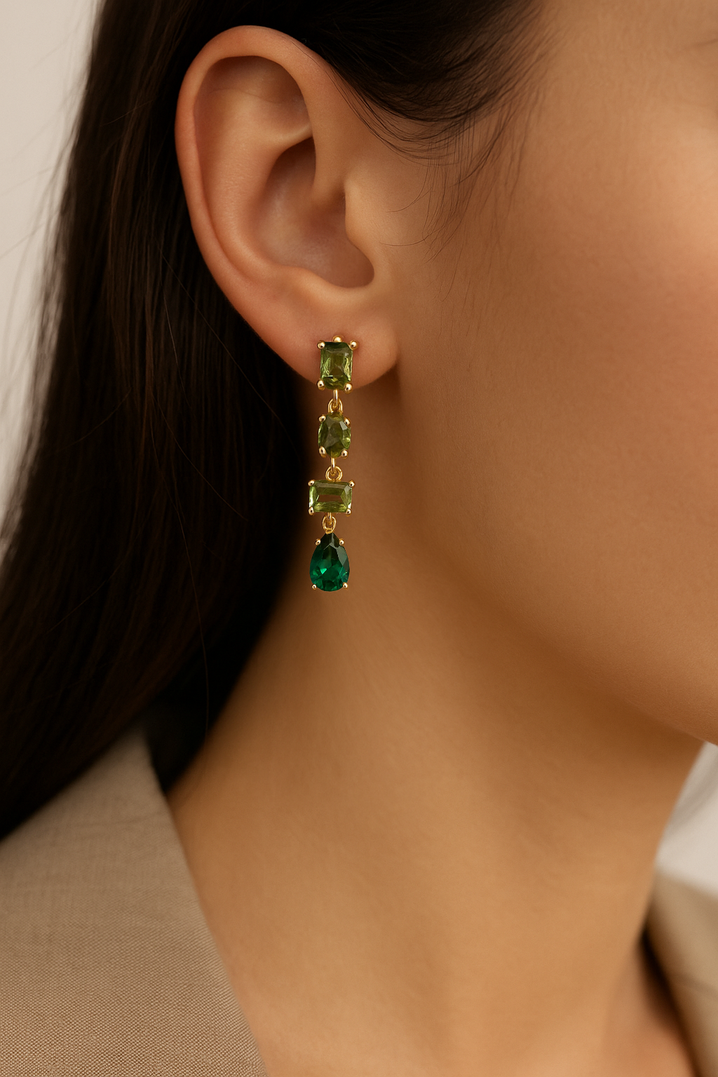 ROMALI 18K Gold-Plated Green Crystal Cascade Dangle Drop Earrings – CZ & Glass Shine