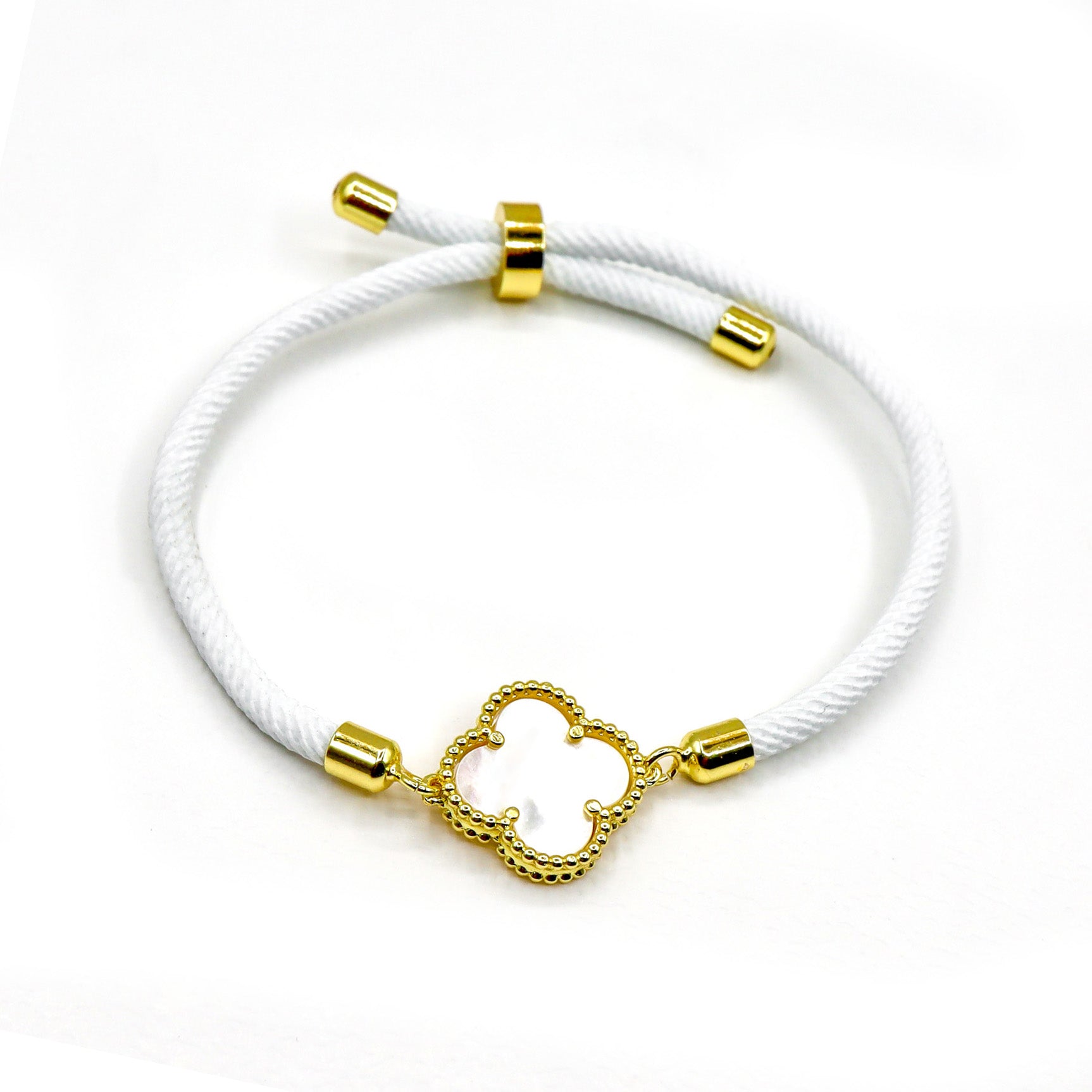 Stainless Steel White Clover Adjustable Rope Bracelet