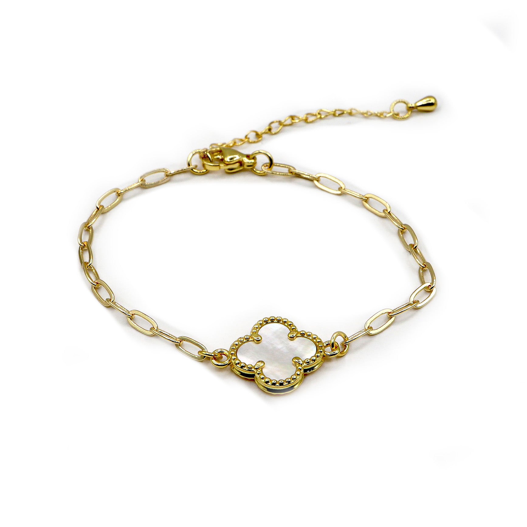 18k Gold-Plated Lucky Clover Paperclip Bracelet