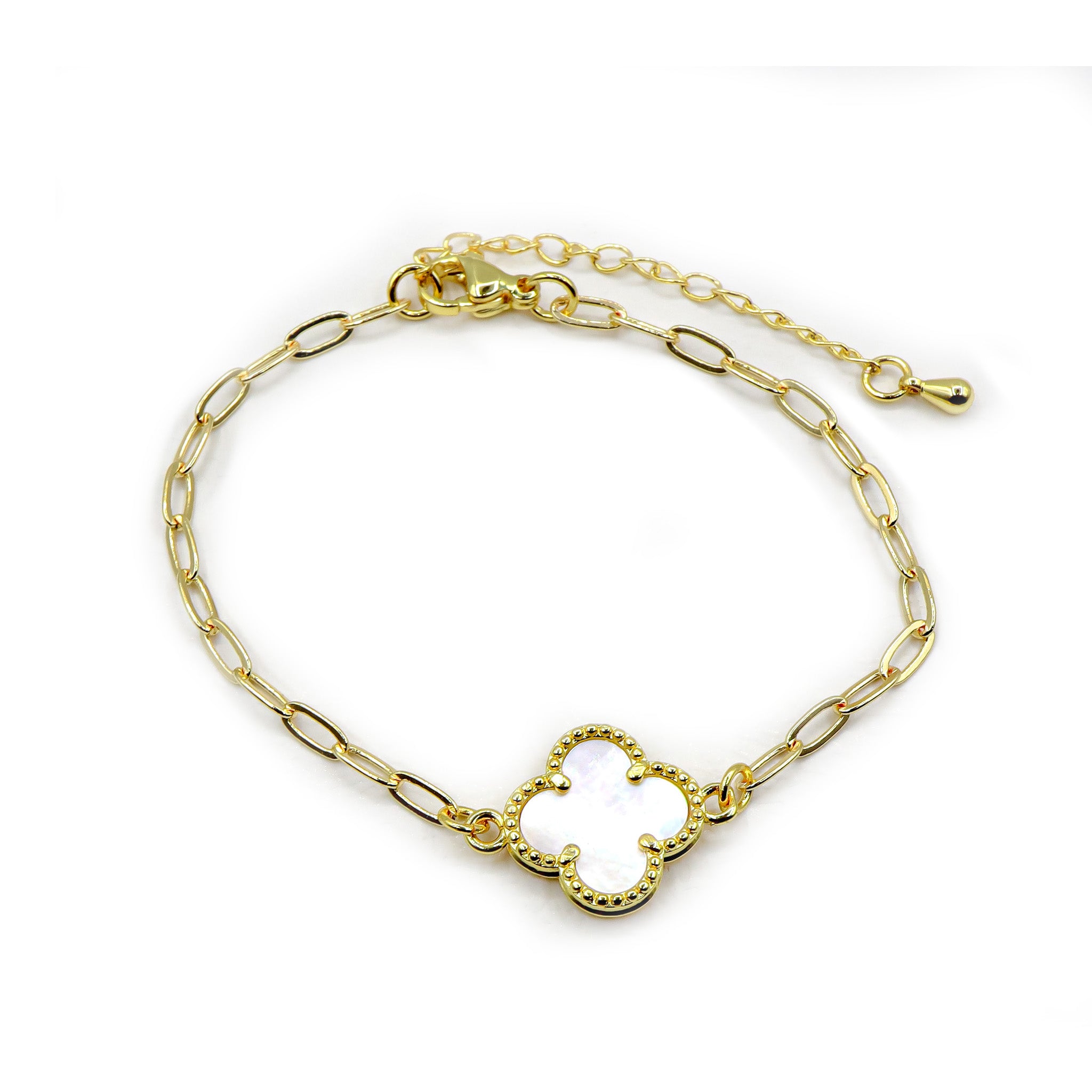 18k Gold-Plated Lucky Clover Paperclip Bracelet