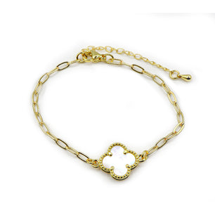 18k Gold-Plated Lucky Clover Paperclip Bracelet