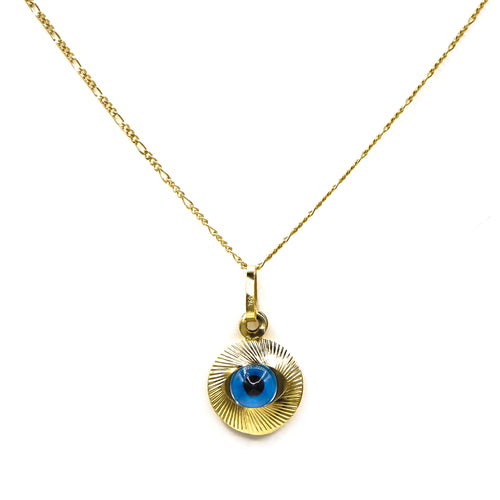 18k Solid Gold Evil Eye Pendant Necklace