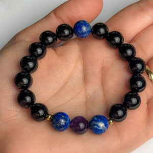 ROMALI Study & Focus Beaded Bracelet | Natural Stone Lapis Lazuli, Amethyst, Onyx | Unisex