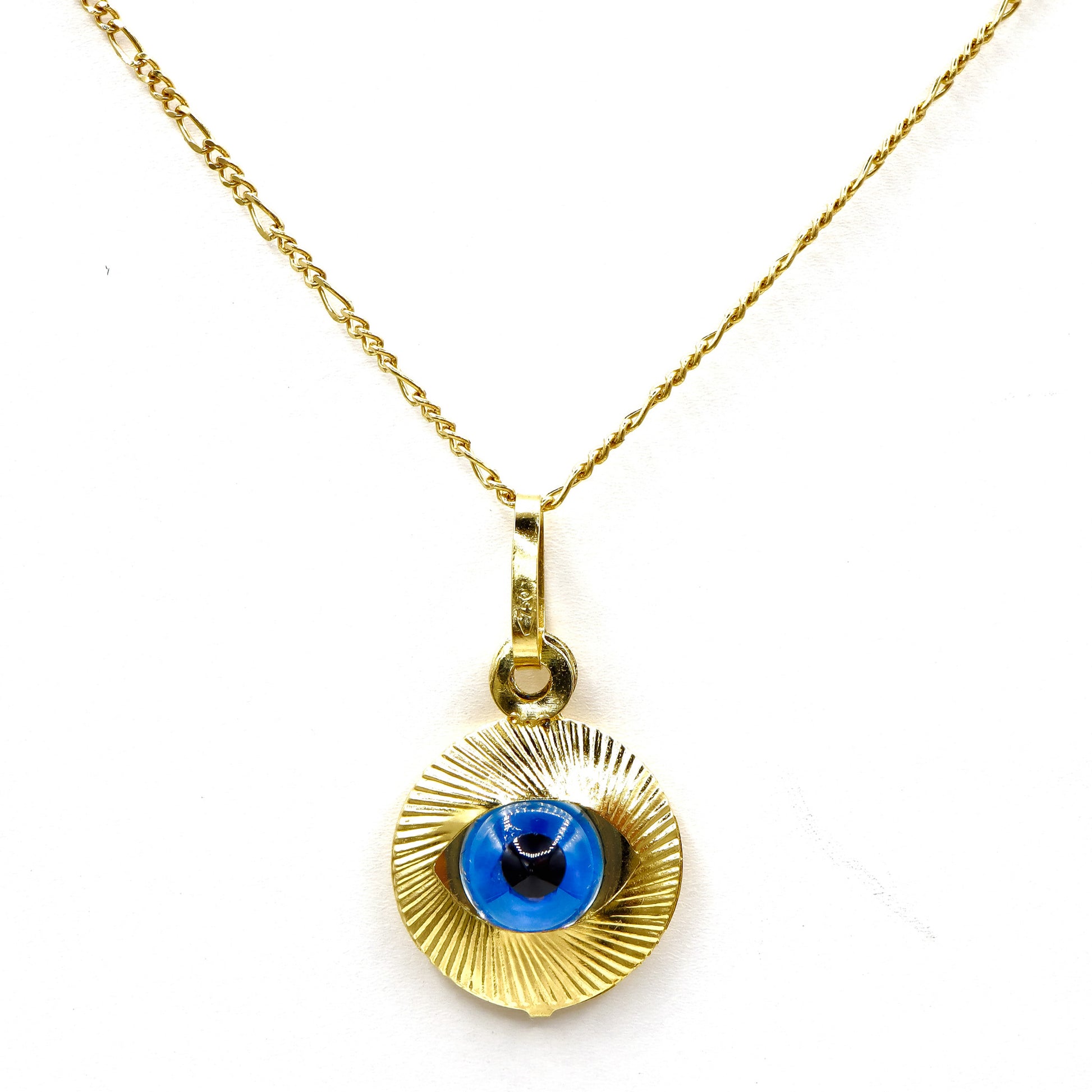 18k Solid Gold Evil Eye Pendant Necklace