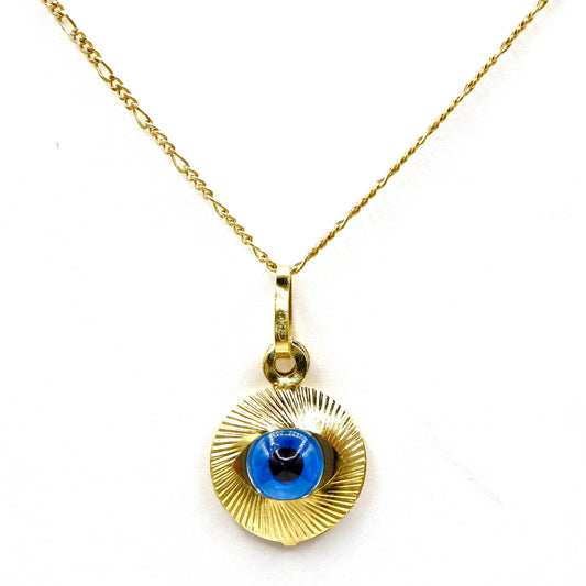 18k Solid Gold Evil Eye Pendant Necklace