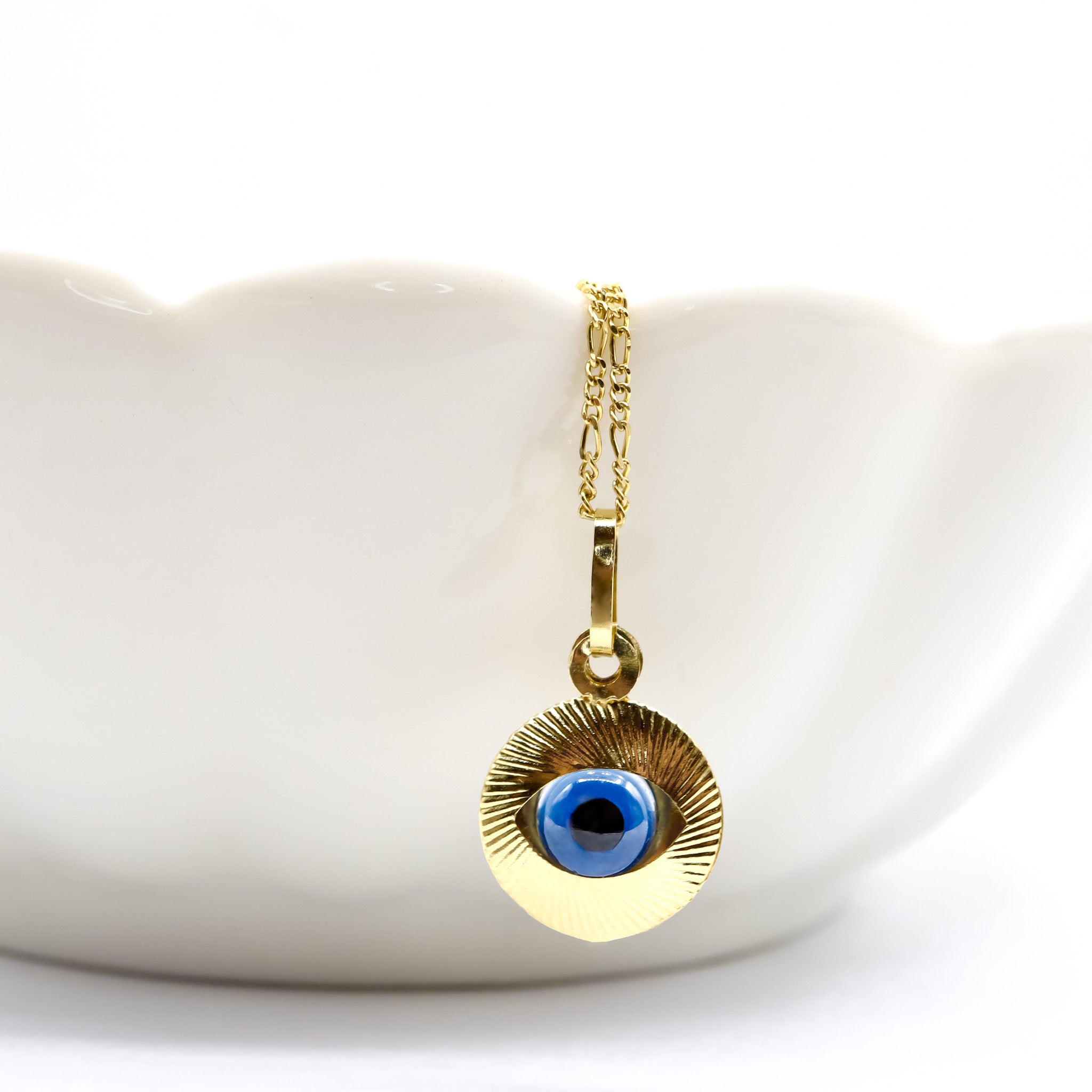 18k Solid Gold Evil Eye Pendant Necklace