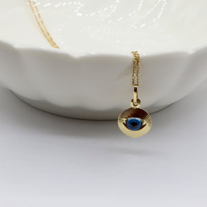 18k Solid Gold Evil Eye Pendant Necklace