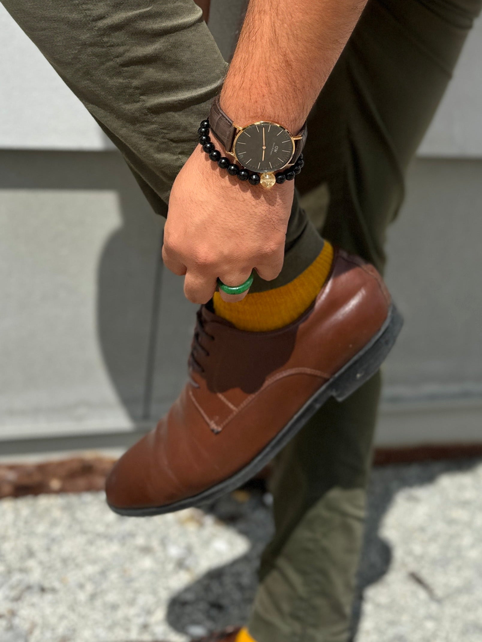 ROMALI Natural Black Obsidian & Citrine Beaded Bracelet – Money, Luck & Protection