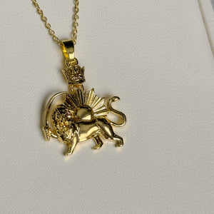 ROMALI Lion & Sun Iran Pahlavi Necklace | 18K Gold-Plated