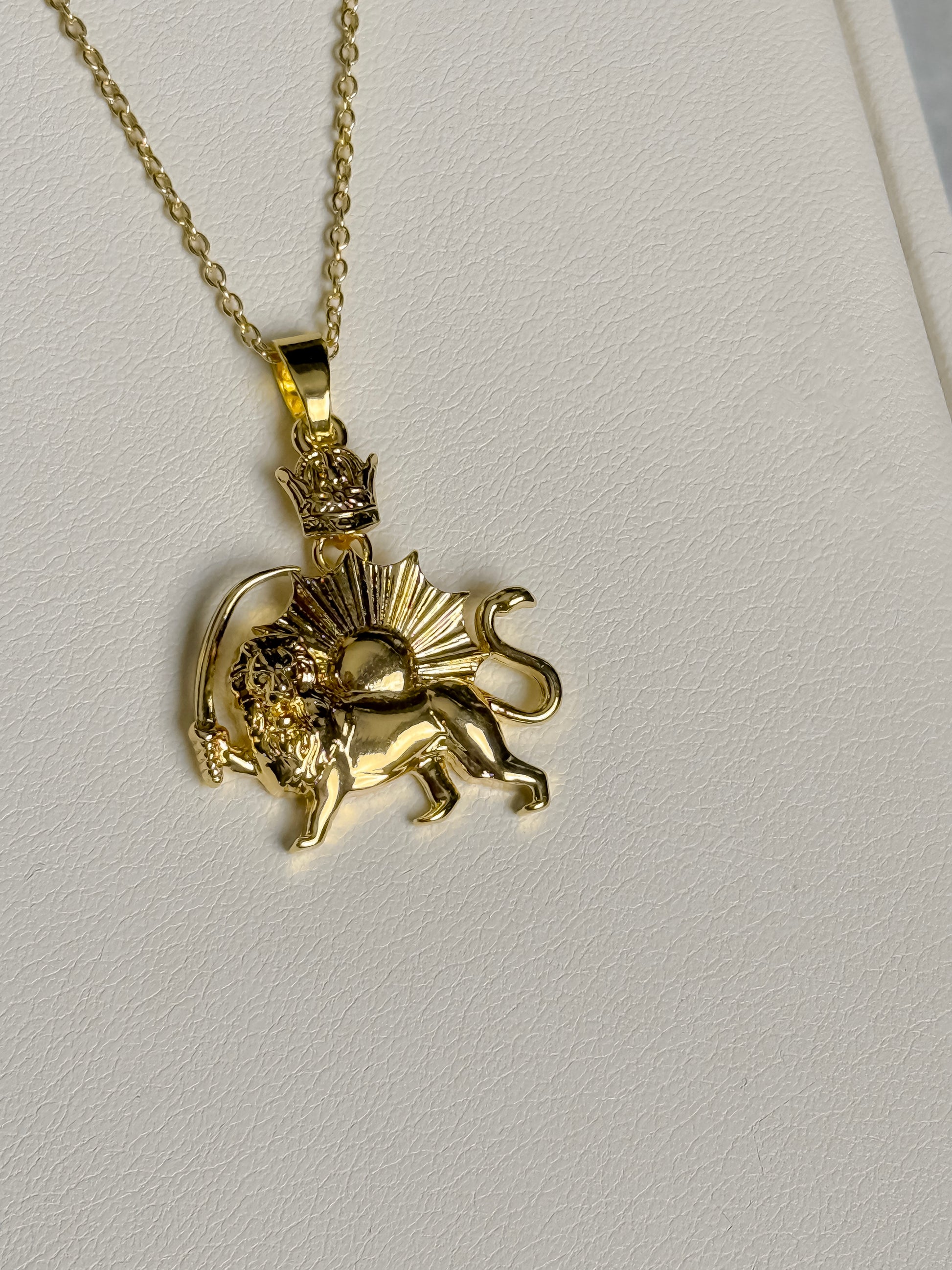 ROMALI Lion & Sun Iran Pahlavi Necklace | 18K Gold-Plated