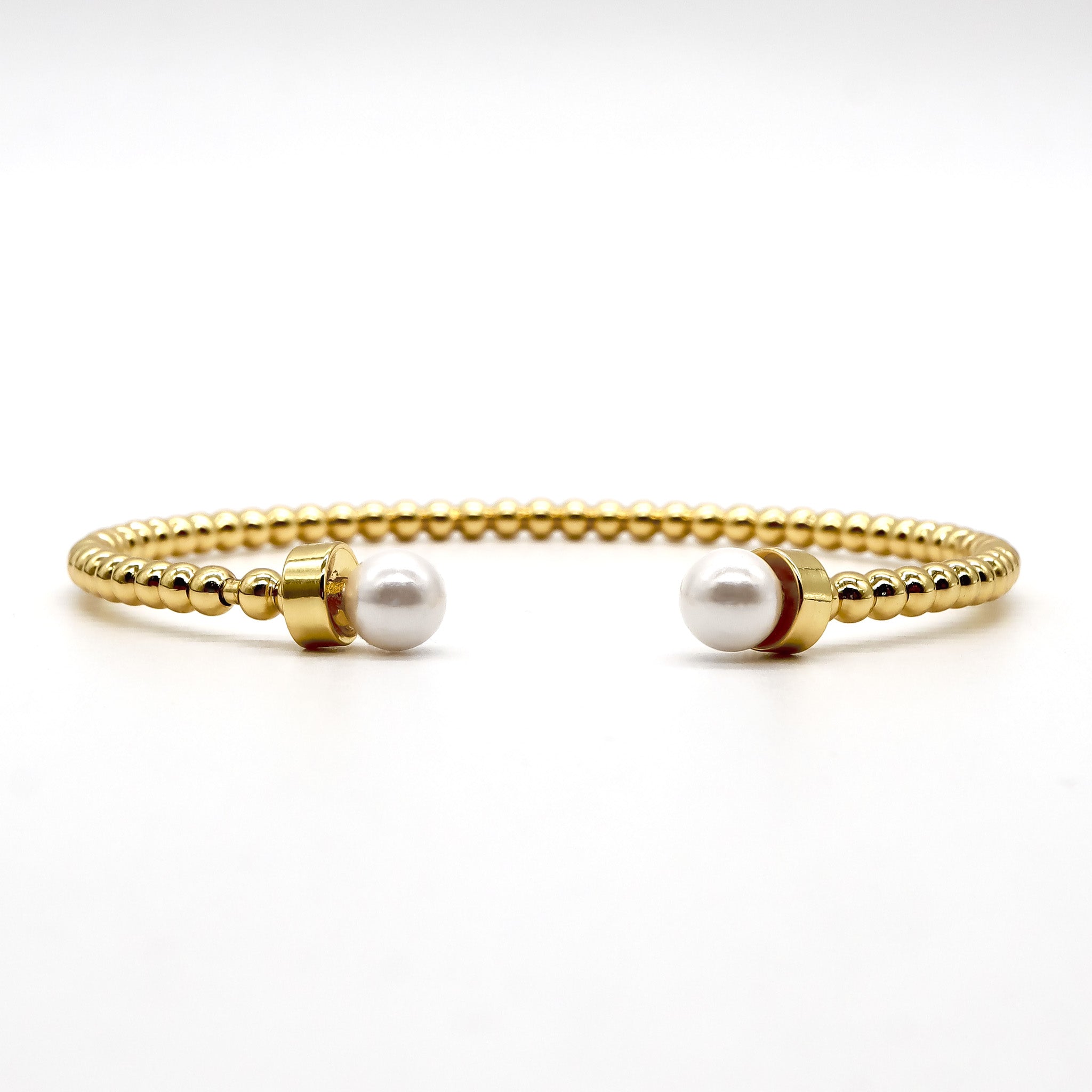 ROMALI 18K Gold-Plated Beaded Cuff Bracelet with Pearl Accents