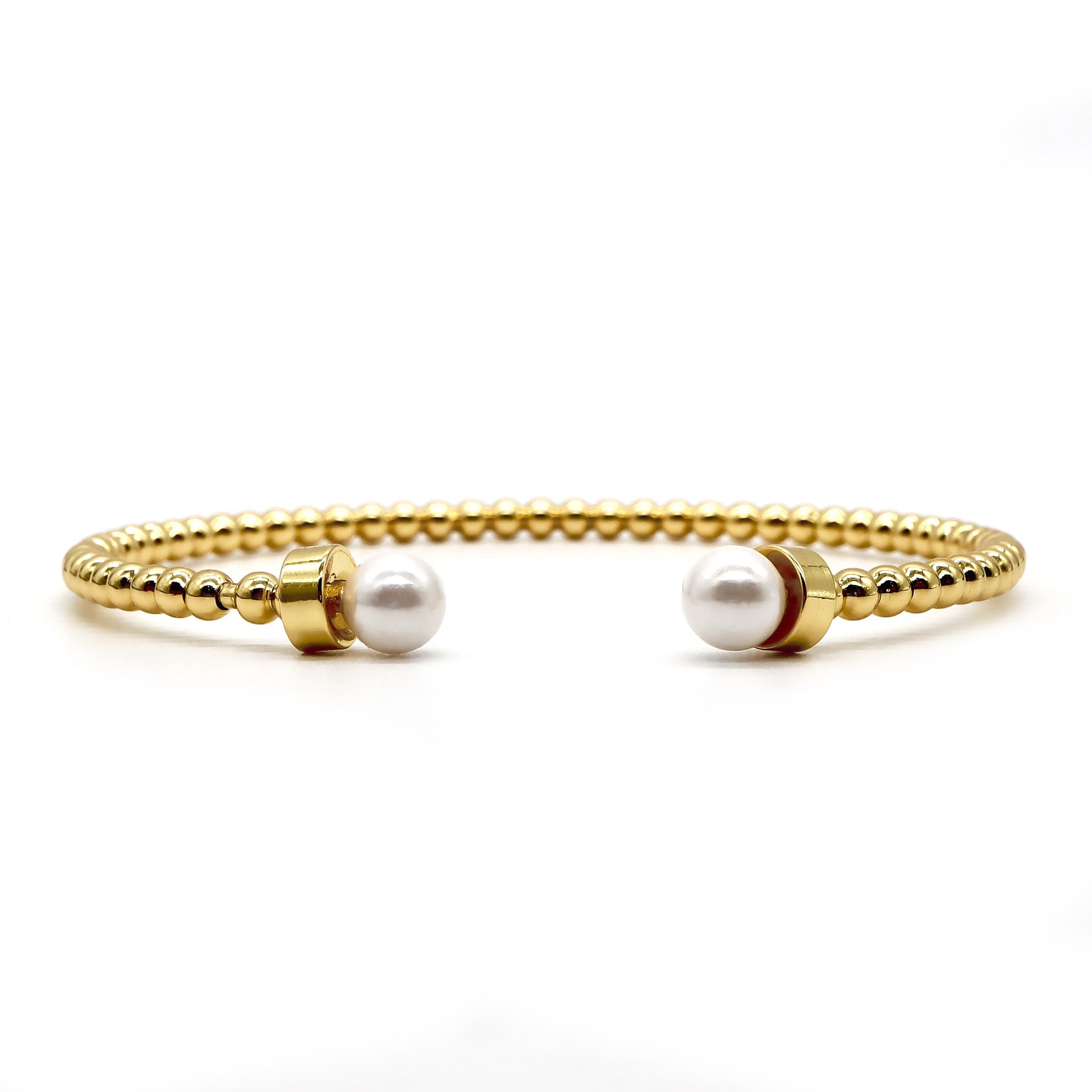 ROMALI 18K Gold-Plated Beaded Cuff Bracelet with Pearl Accents