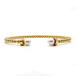 ROMALI 18K Gold-Plated Beaded Cuff Bracelet with Pearl Accents