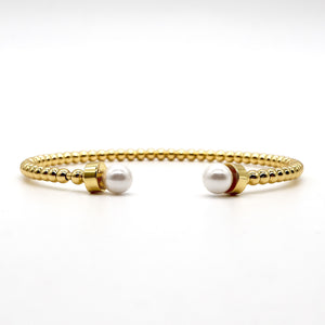 ROMALI 18K Gold-Plated Beaded Cuff Bracelet with Pearl Accents