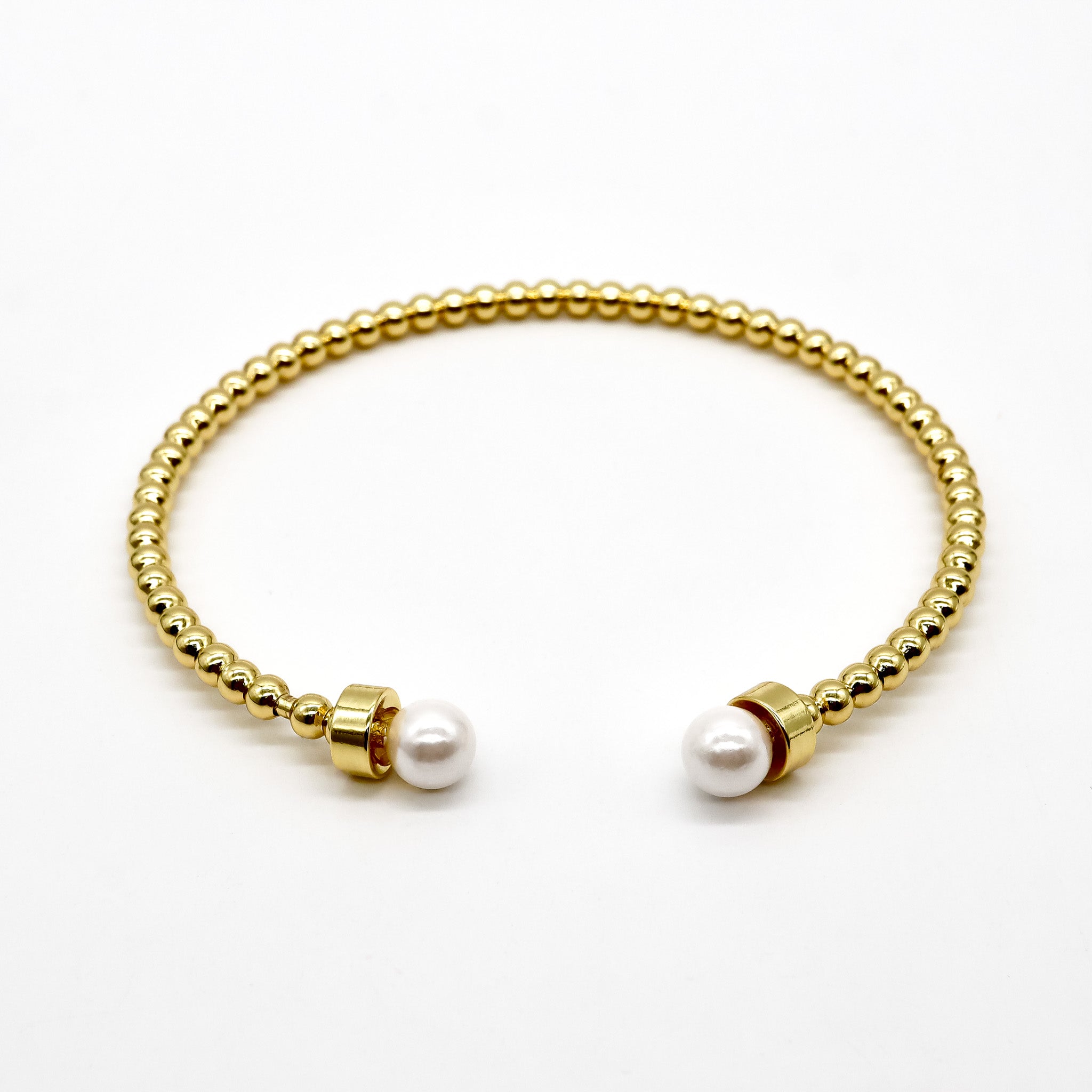 ROMALI 18K Gold-Plated Beaded Cuff Bracelet with Pearl Accents