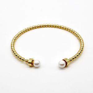 ROMALI 18K Gold-Plated Beaded Cuff Bracelet with Pearl Accents