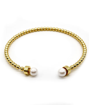 ROMALI 18K Gold-Plated Beaded Cuff Bracelet with Pearl Accents - ROMALI