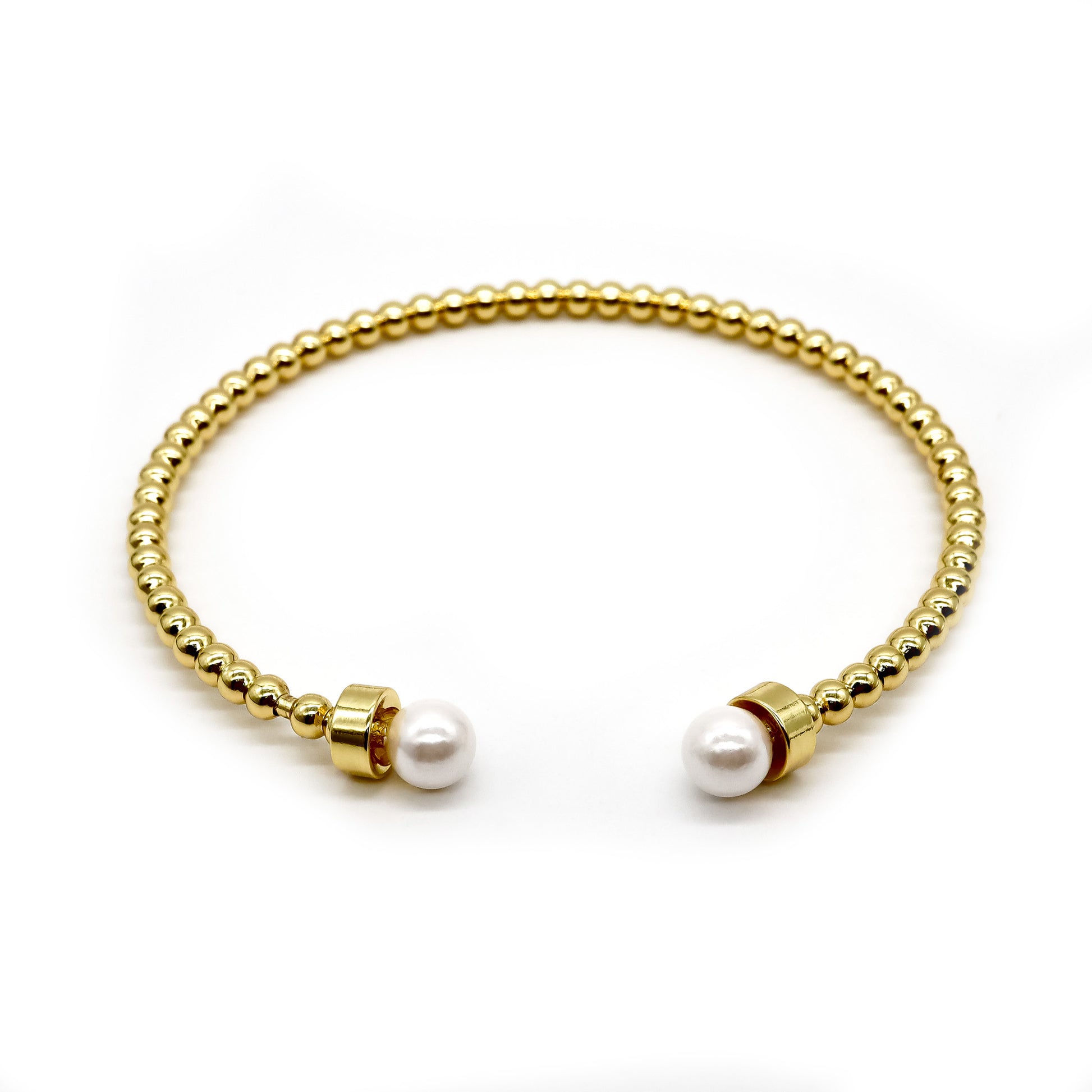 ROMALI 18K Gold-Plated Beaded Cuff Bracelet with Pearl Accents