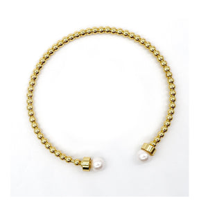 ROMALI 18K Gold-Plated Beaded Cuff Bracelet with Pearl Accents - ROMALI