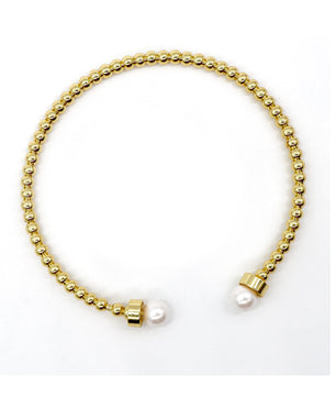 ROMALI 18K Gold-Plated Beaded Cuff Bracelet with Pearl Accents - ROMALI