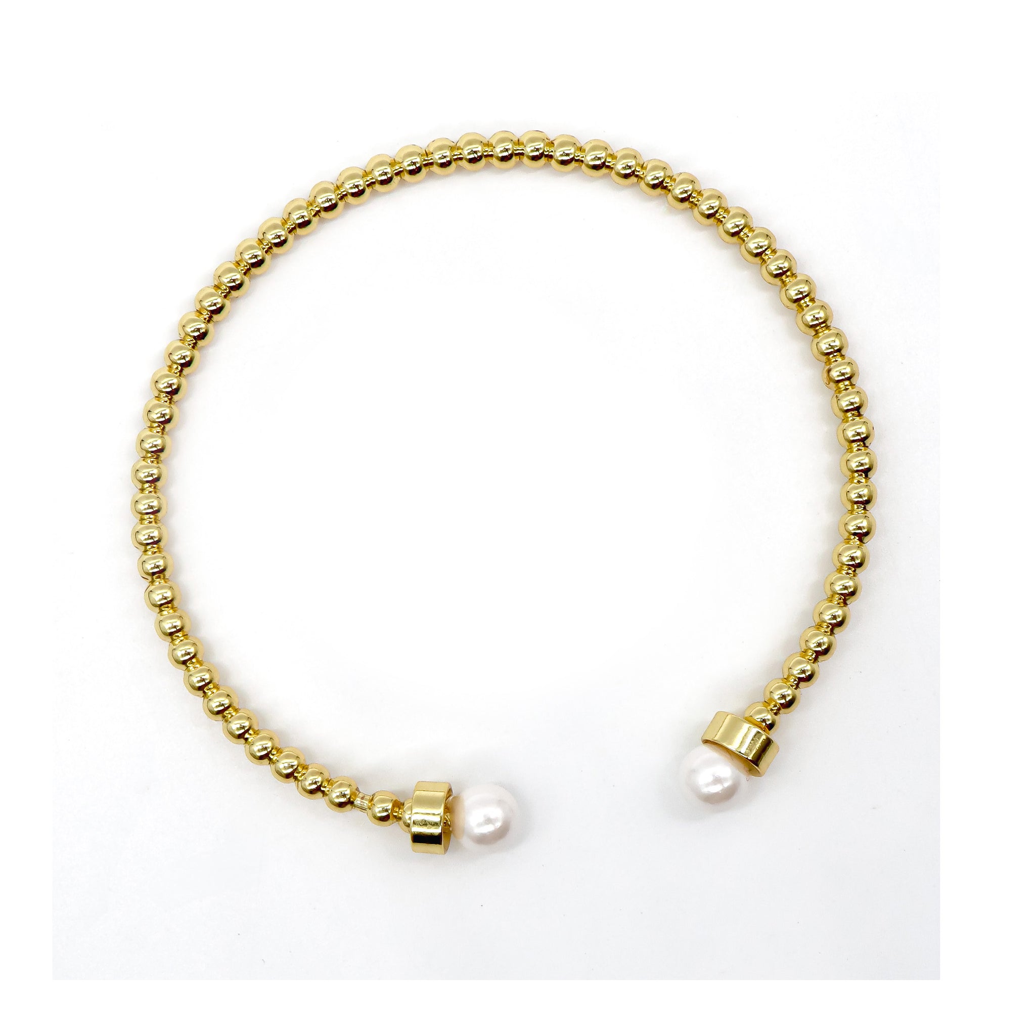 ROMALI 18K Gold-Plated Beaded Cuff Bracelet with Pearl Accents