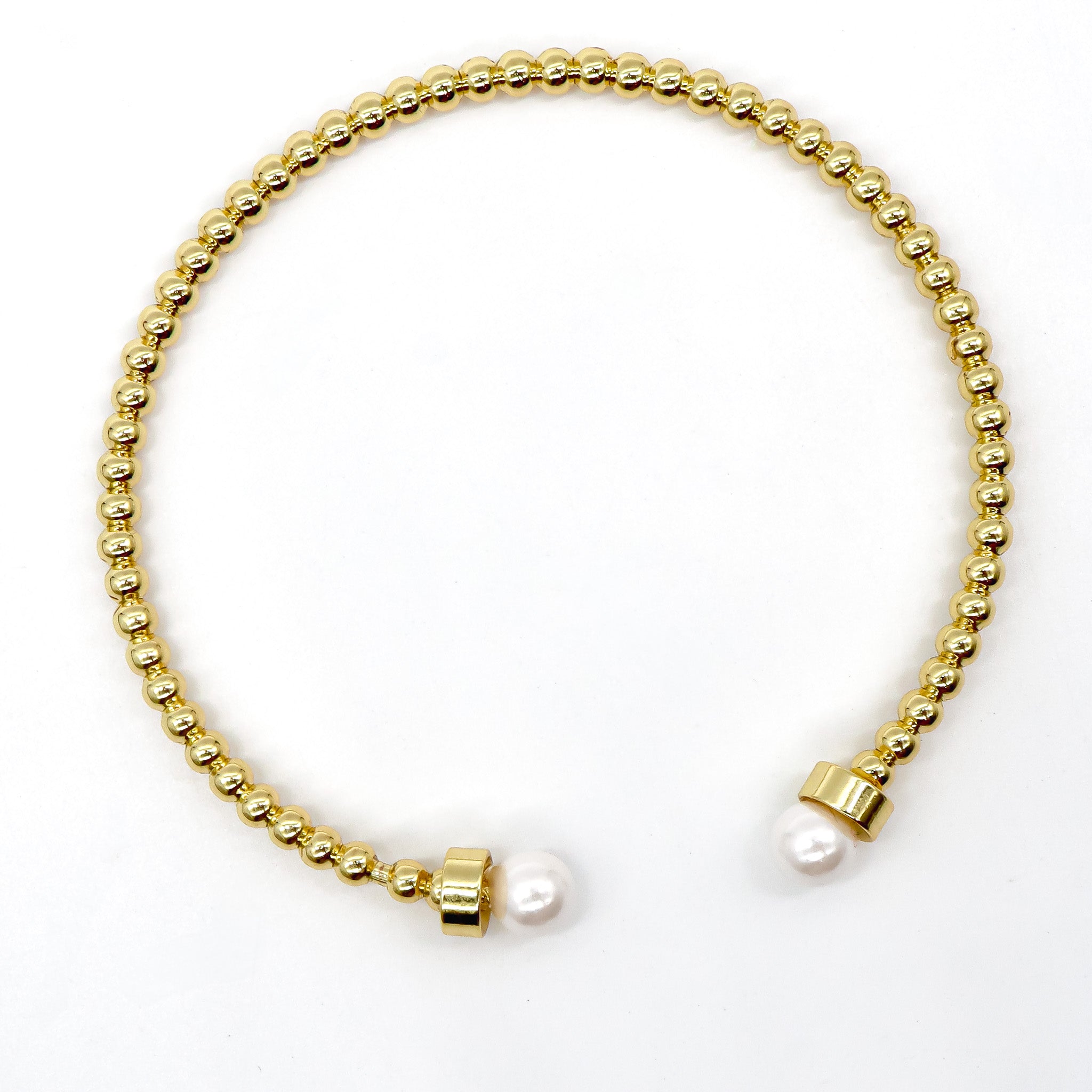 ROMALI 18K Gold-Plated Beaded Cuff Bracelet with Pearl Accents