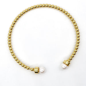 ROMALI 18K Gold-Plated Beaded Cuff Bracelet with Pearl Accents